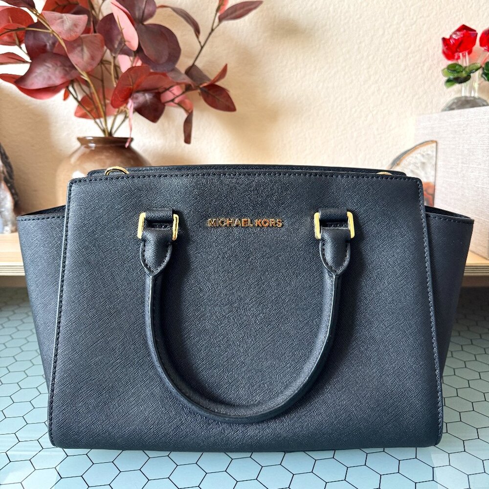 Black Michael Kors Selma Saffiano Leather Medium Satchel